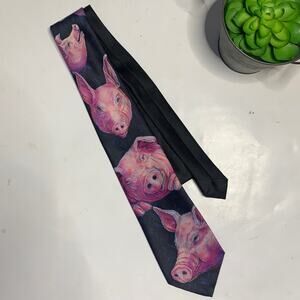 Ralph Marlin Vintage Black Pink Men's Artist Vintage Pig Tie Rare 1989